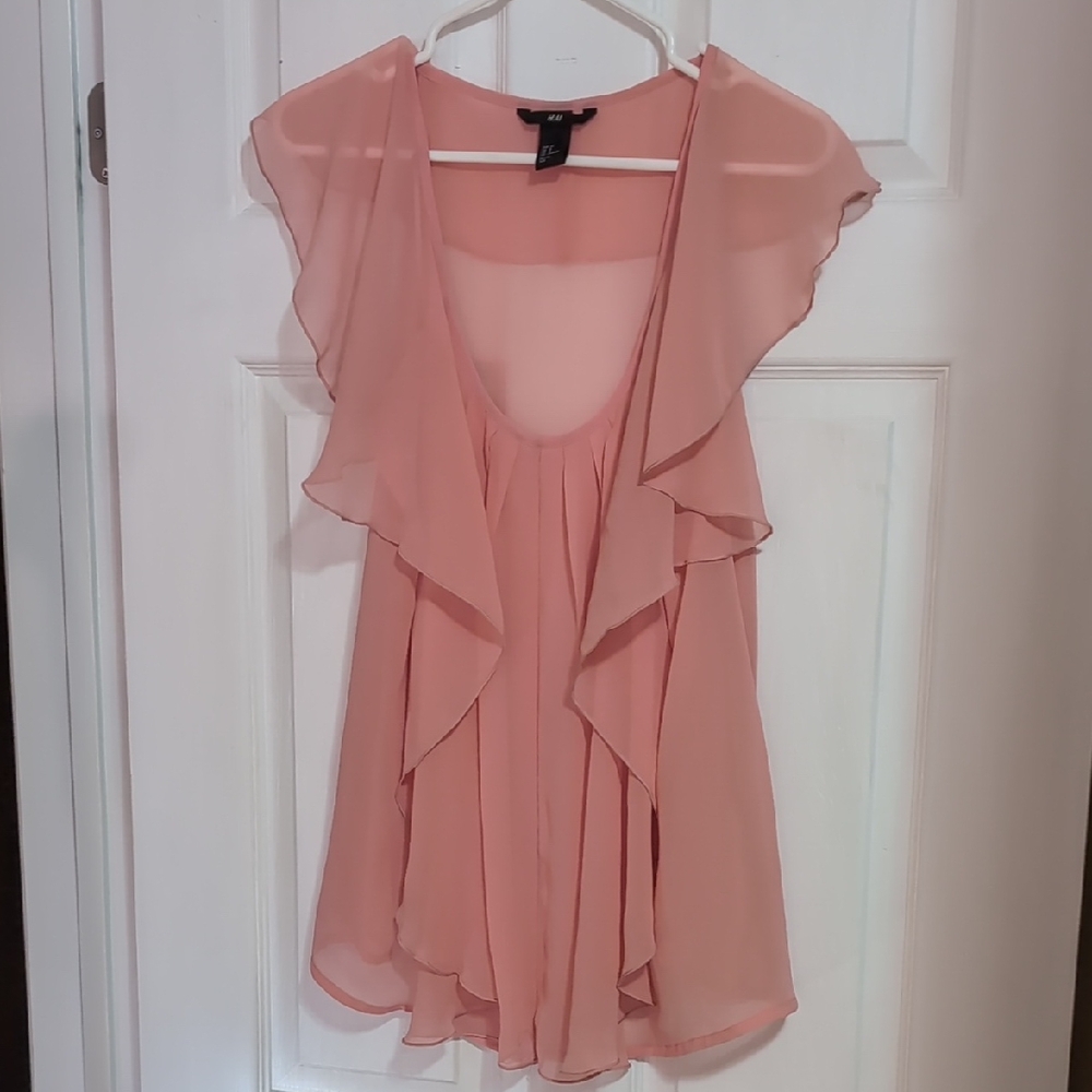 H&M Pink Flutter Sleeve Ruffled Blouse